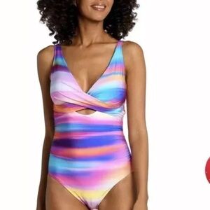 La Blanca Sunset Shores Cross Front Keyhole One Piece swimsuit US 10 NWOT
